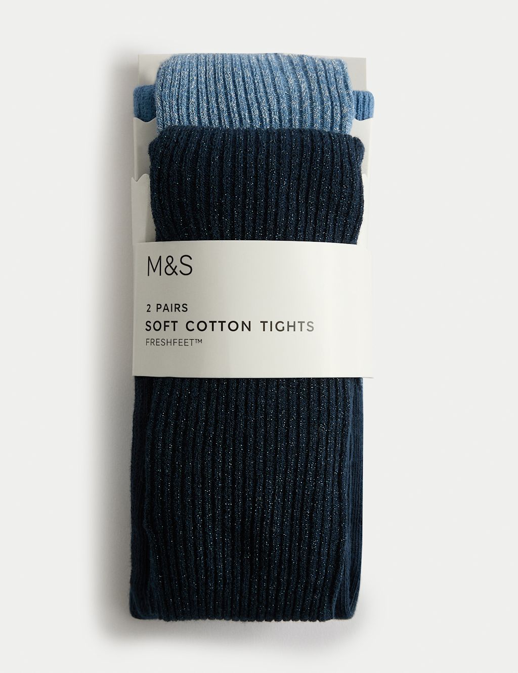 M&S 2 Pack Glitter Rib Tights (2-14 Yrs) - 11-12 - Navy Mix, Navy Mix