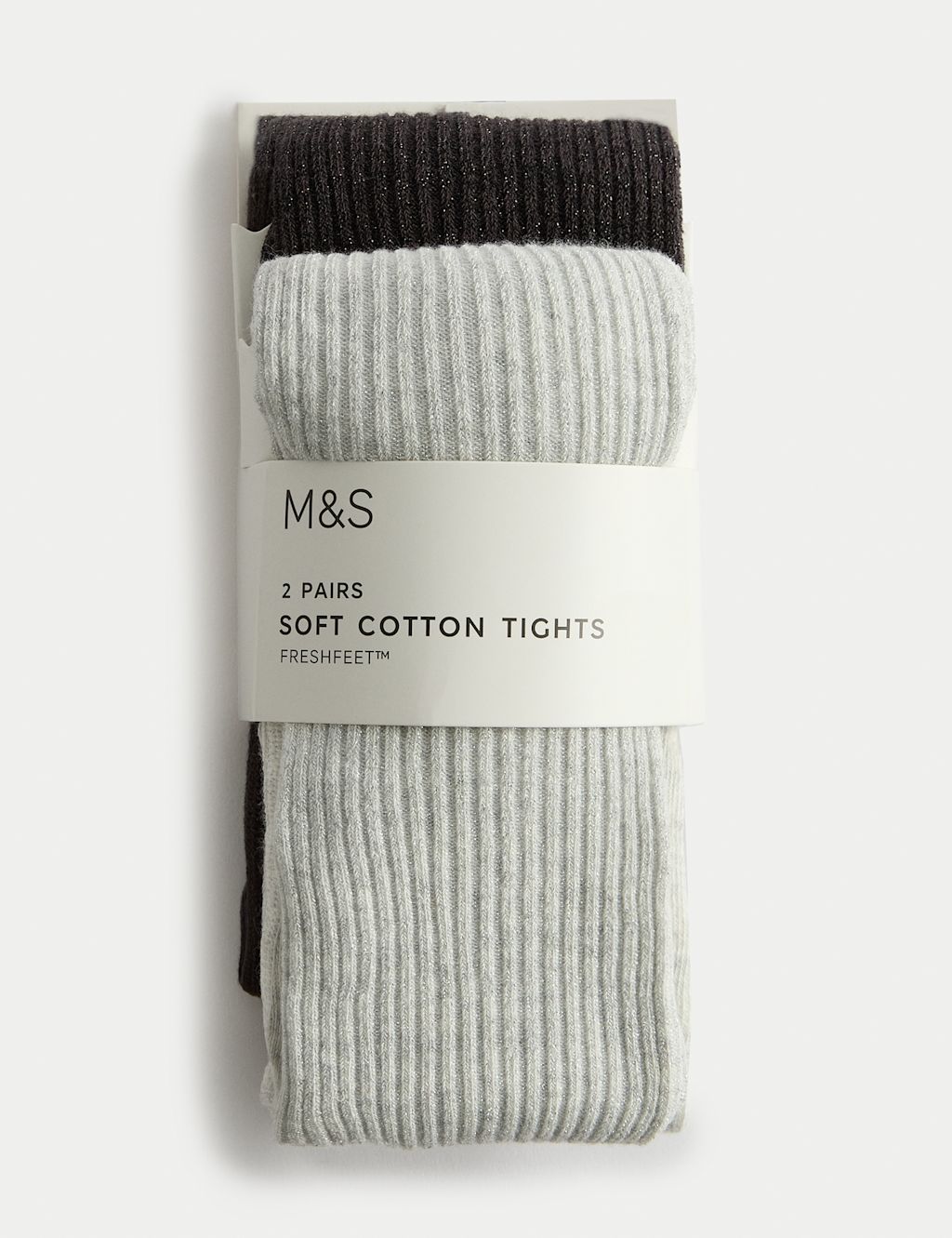 M&S 2 Pack Glitter Rib Tights (2-14 Yrs) - 13-14 - Grey Mix, Grey Mix
