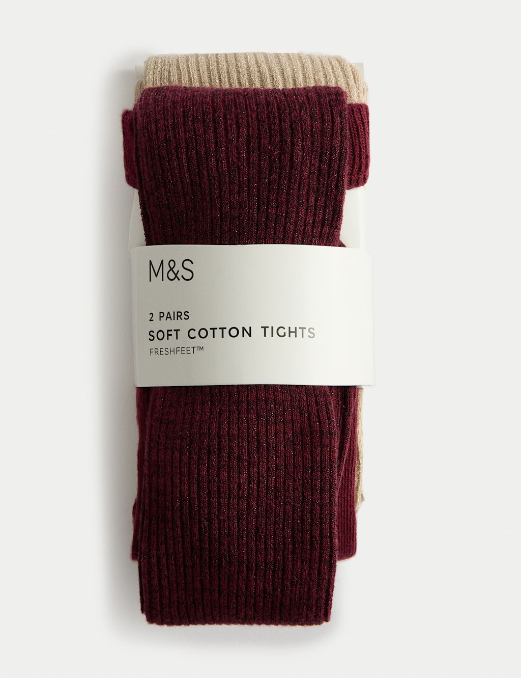 M&S 2 Pack Glitter Rib Tights (2-14 Yrs) - 6-7 Y - Claret, Claret