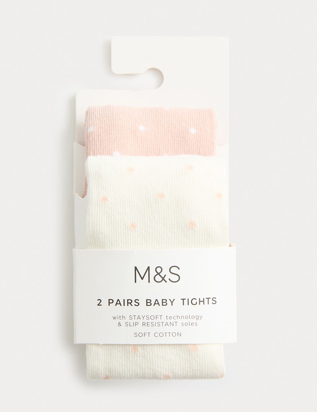 M&S 2 Pack Cotton Rich Spotty Gripper Feet Tights (0-3 Yrs) - 0-6 Months - Ivory Mix, Ivory Mix