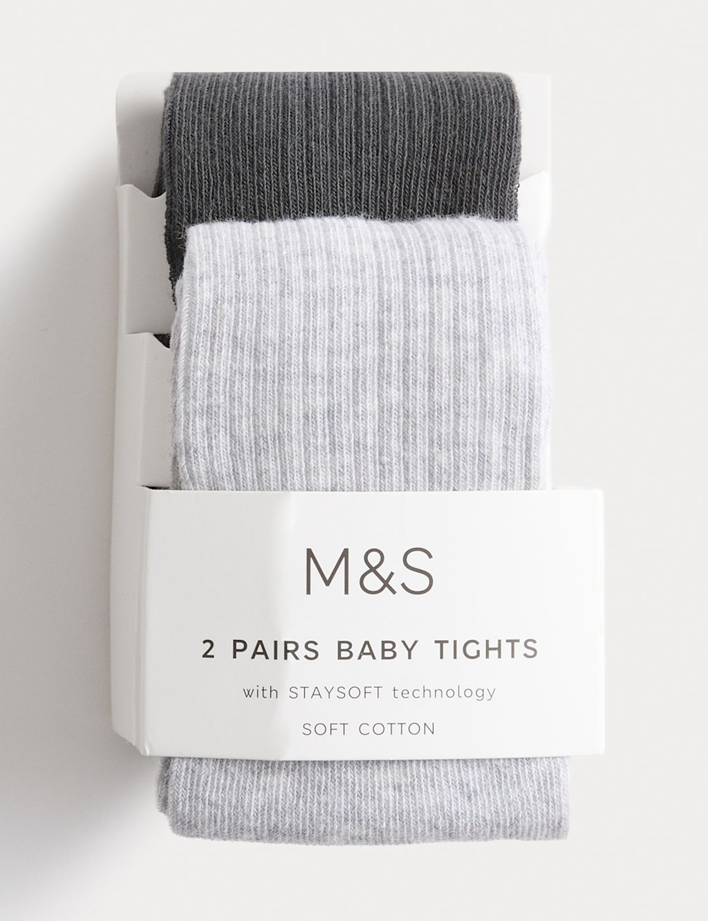 M&S 2 Pack Cotton Rich Ribbed Tights (0-3 Yrs) - 6-12M - Light Grey Mix, Light Grey Mix