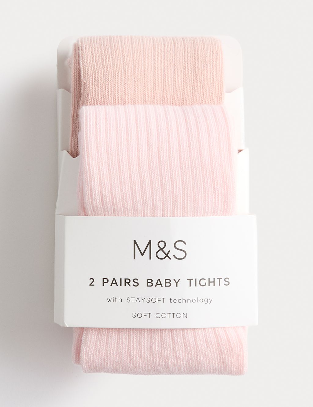 M&S 2 Pack Cotton Rich Ribbed Tights (0-3 Yrs) - 2-3Y - Pink Mix, Pink Mix