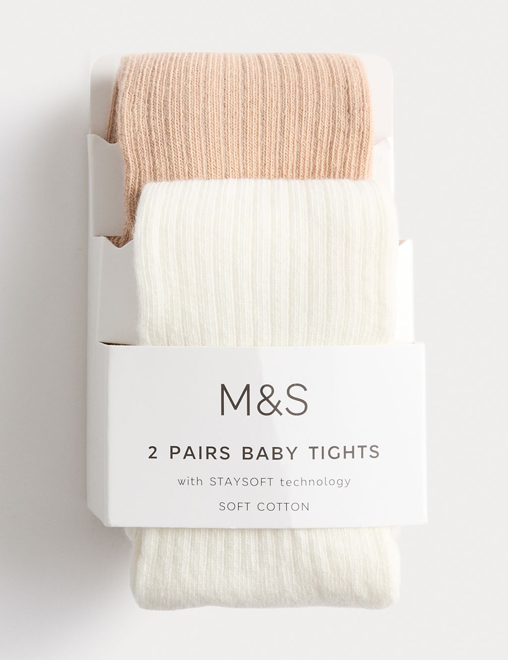 M&S 2 Pack Cotton Rich Ribbed Tights (0-3 Yrs) - 18-24 Months - Neutral, Neutral