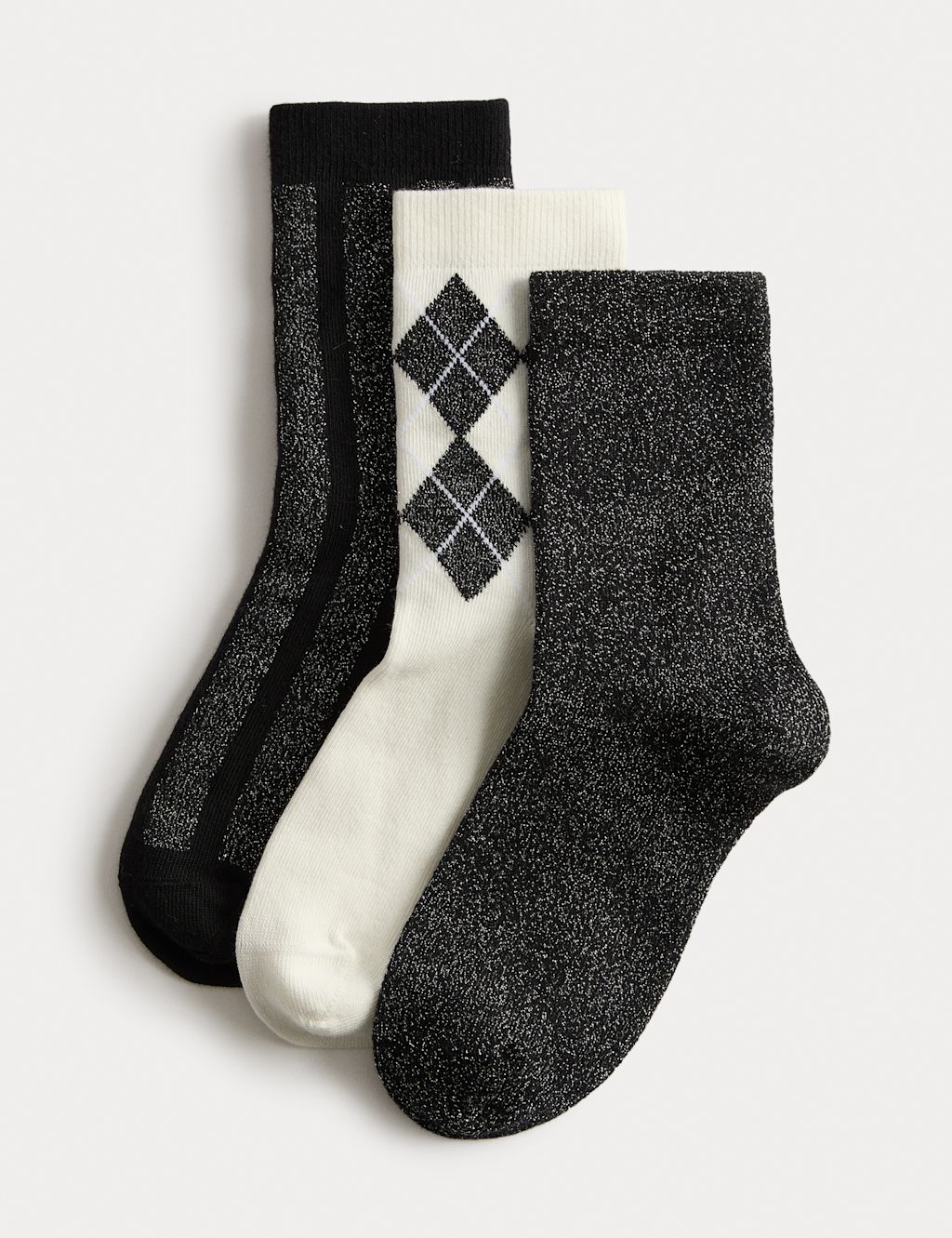 M&S 3pk Cotton Rich Sparkle Socks (6 Small - 7 Large) - 12+3+ - Black Mix, Black Mix