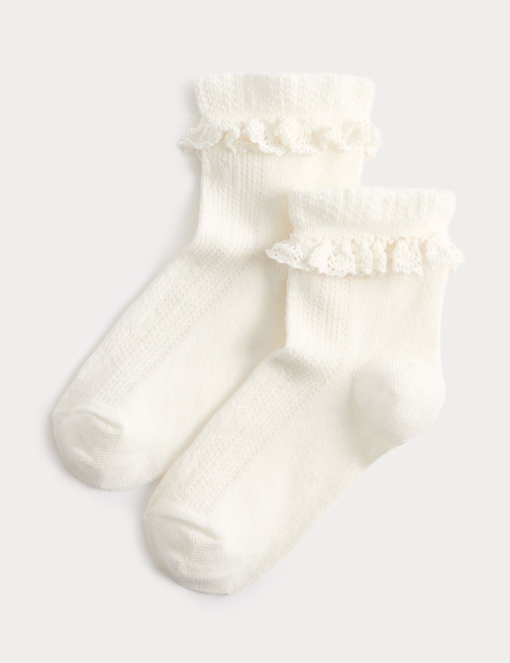 M&S 2 Pack Cotton Rich Pelerine Socks - 12&frac12;-3&frac12; - Ivory Mix, Ivory Mix
