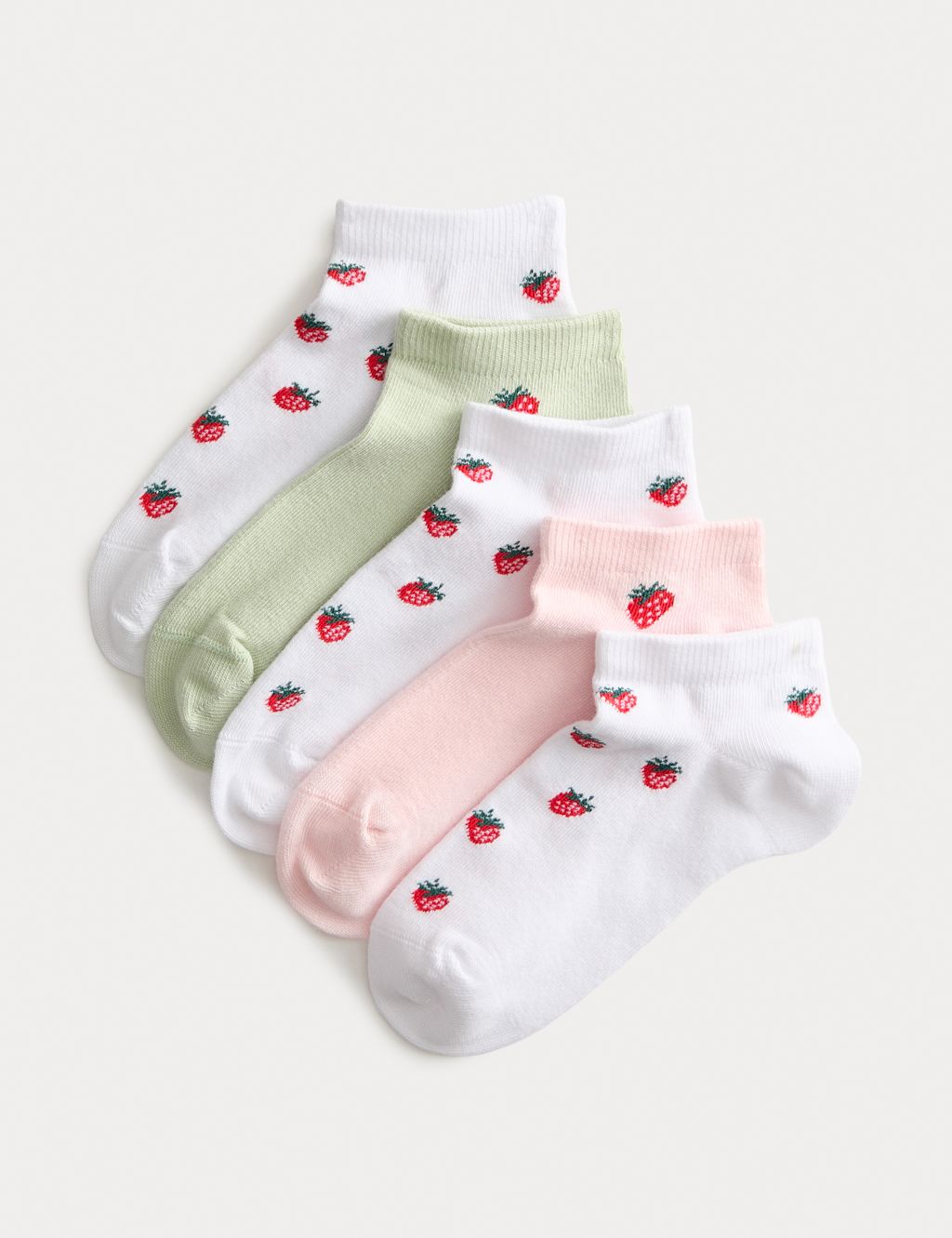 M&S 5 Pack Cotton Rich Strawberry Trainer Liners&trade; (6 Small-7 Large) - 4-7 - Red Mix, Red Mix