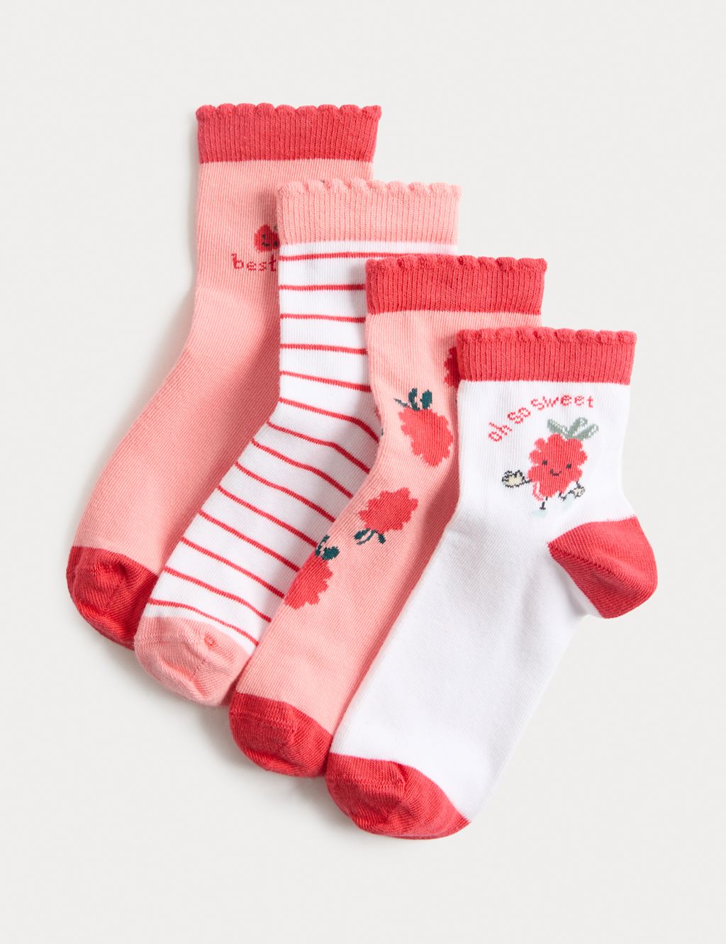 M&S 4 Pack Fun Berries Socks (6 Small - 7 Large) - 4-7 - Coral Mix, Coral Mix