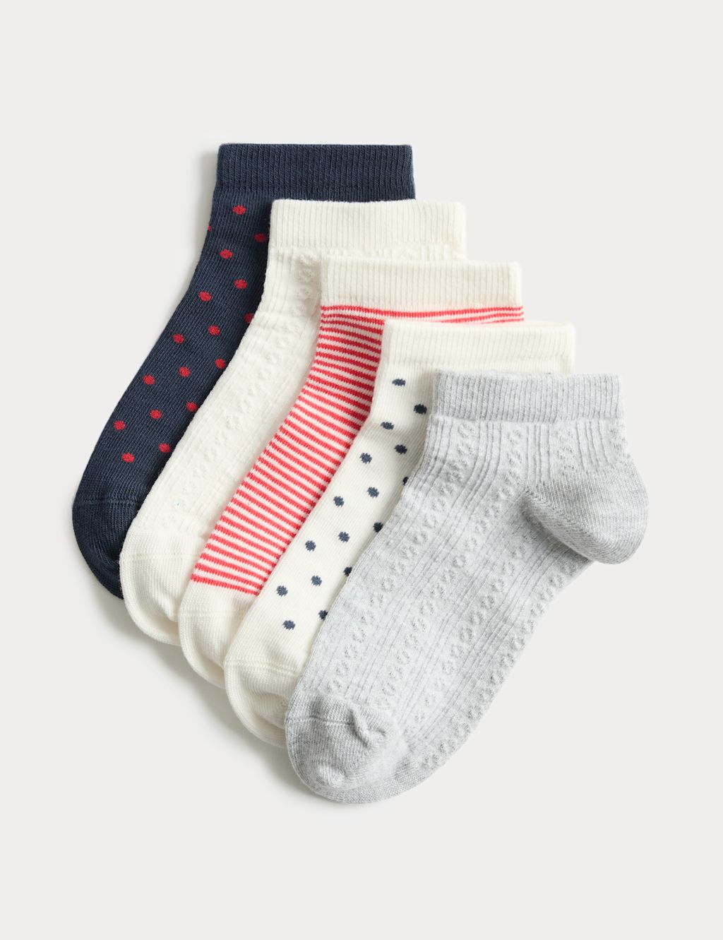 M&S 5 Pack Cotton Rich Striped Trainer Liners&trade; - 6-8&frac12; - Navy/Red, Navy/Red
