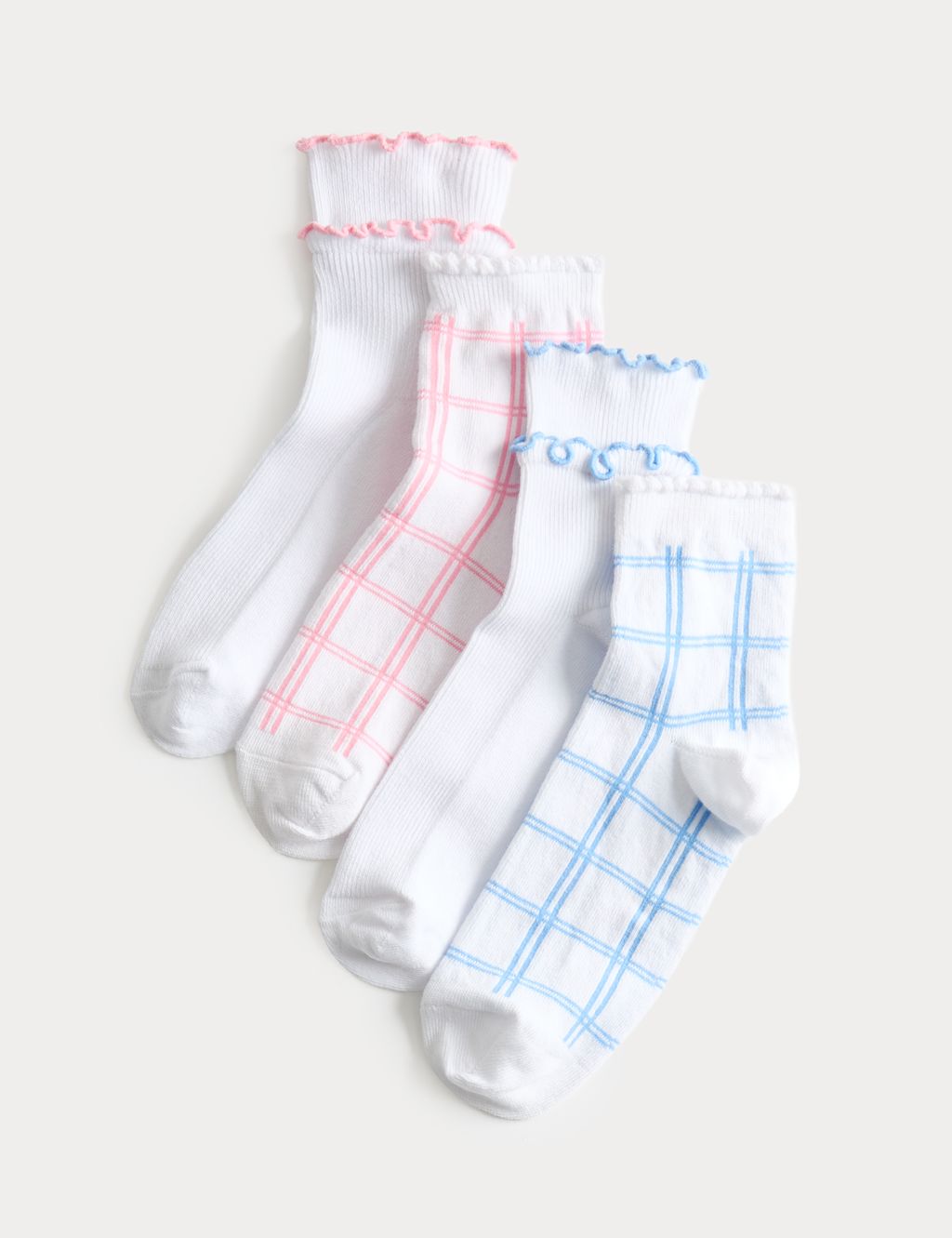 M&S 4 Pack Check Frill Socks (6 Small-7 Large) - 12&frac12;-3&frac12; - Pink Mix, Pink Mix