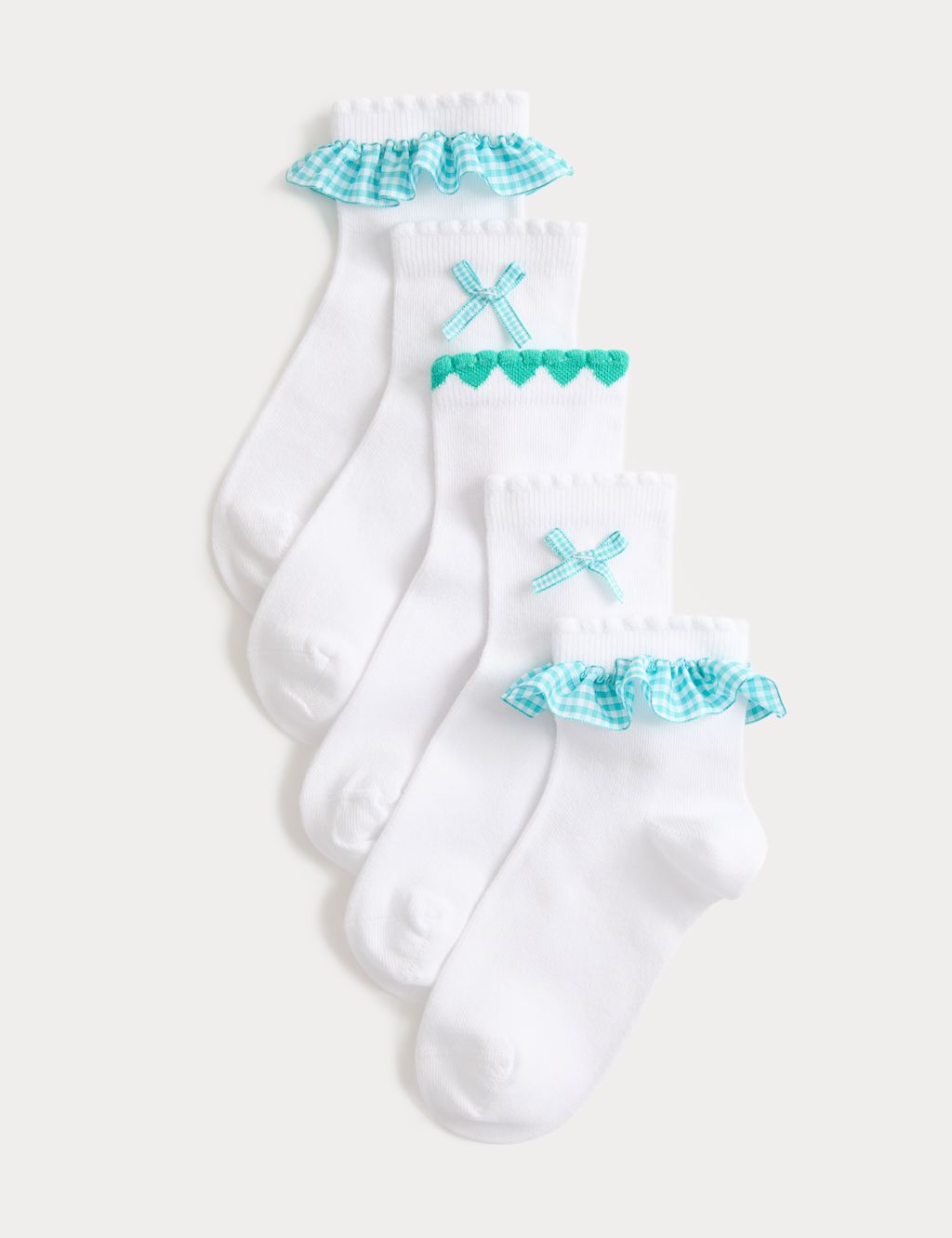 M&S 5 Pack Cotton Rich Socks (6 Small - 7 Large) - 12&frac12;-3&frac12; - Green Mix, Green Mix