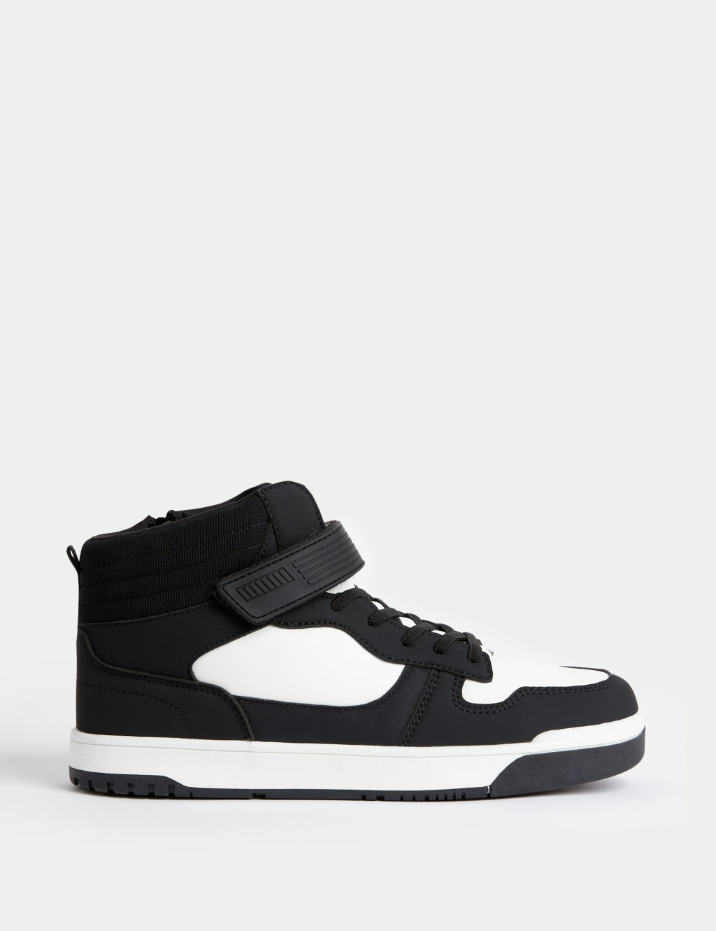 M&S Kids Freshfeet&trade; Riptape High Top Trainers (4 Small - 7 Large) - 1 - Black Mix, Black Mix