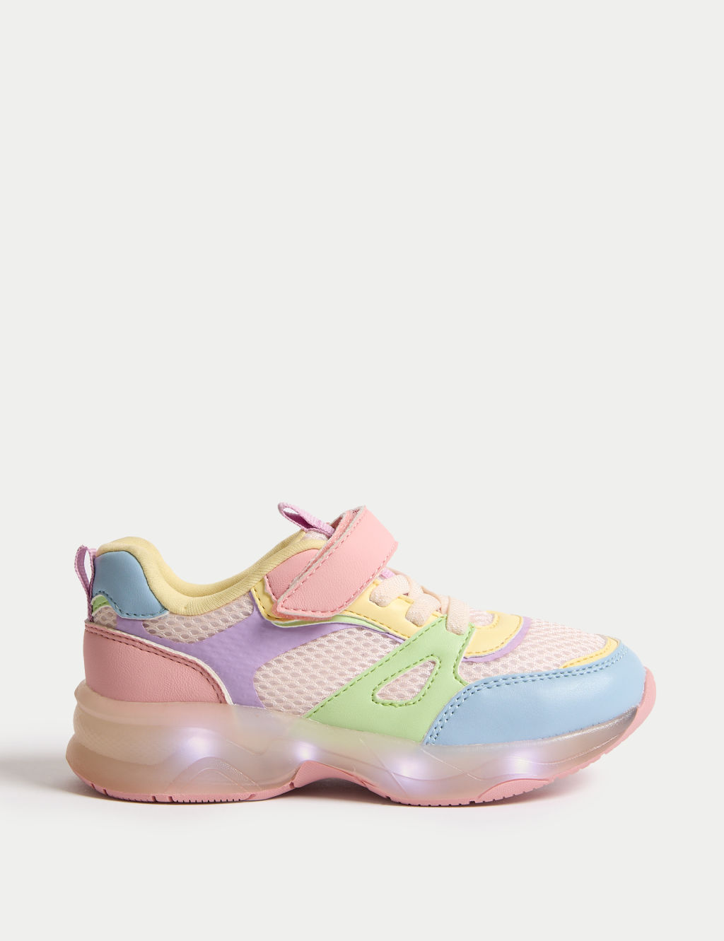 M&S Kids Freshfeet™ Light-Up Trainers (4 Small - 2 Large) - 4SSTD - Light Pink Mix, Light Pink Mix