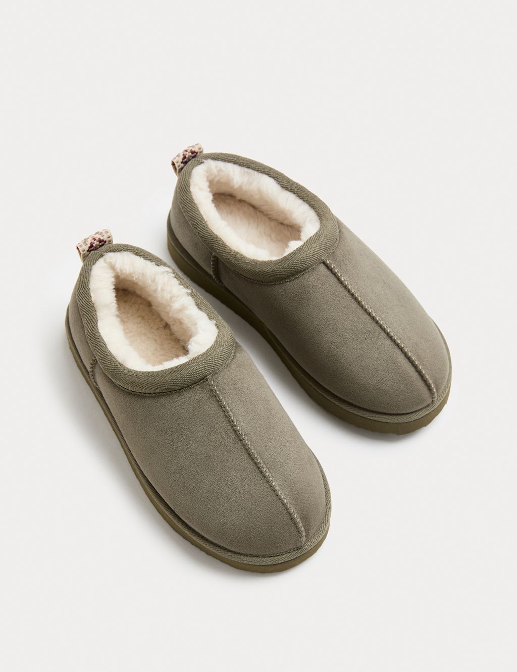 M&S Kids Faux Fur Lined Slippers (9 Small - 7 Large) - 1 - Dark Green, Dark Green