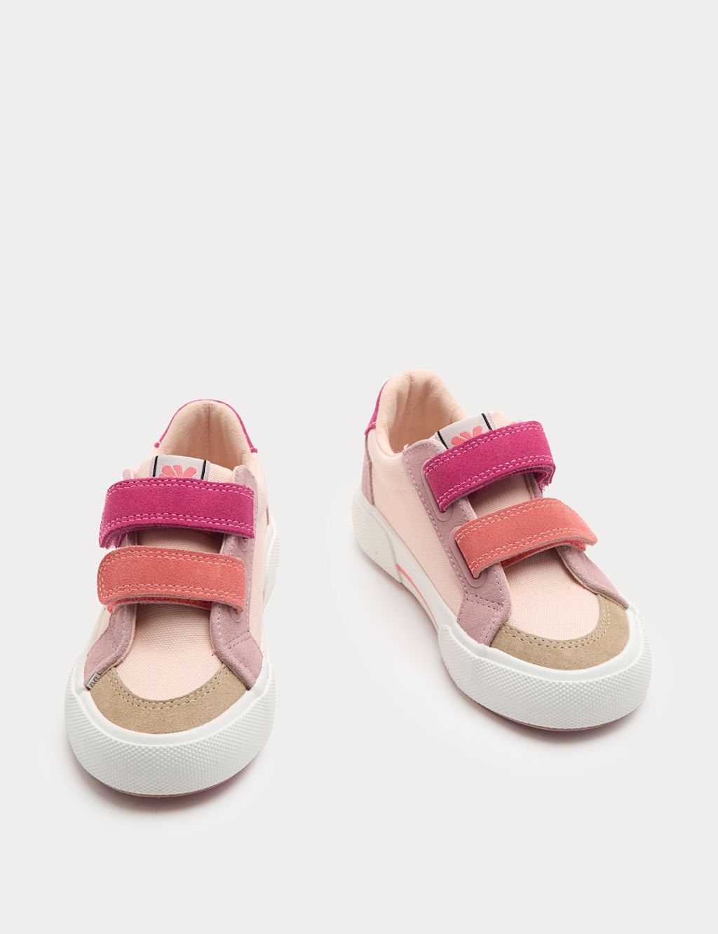 M&S Kids Low Top Canvas Riptape Trainers (4 Small - 2 Large) - 5 - Light Pink Mix, Light Pink Mix