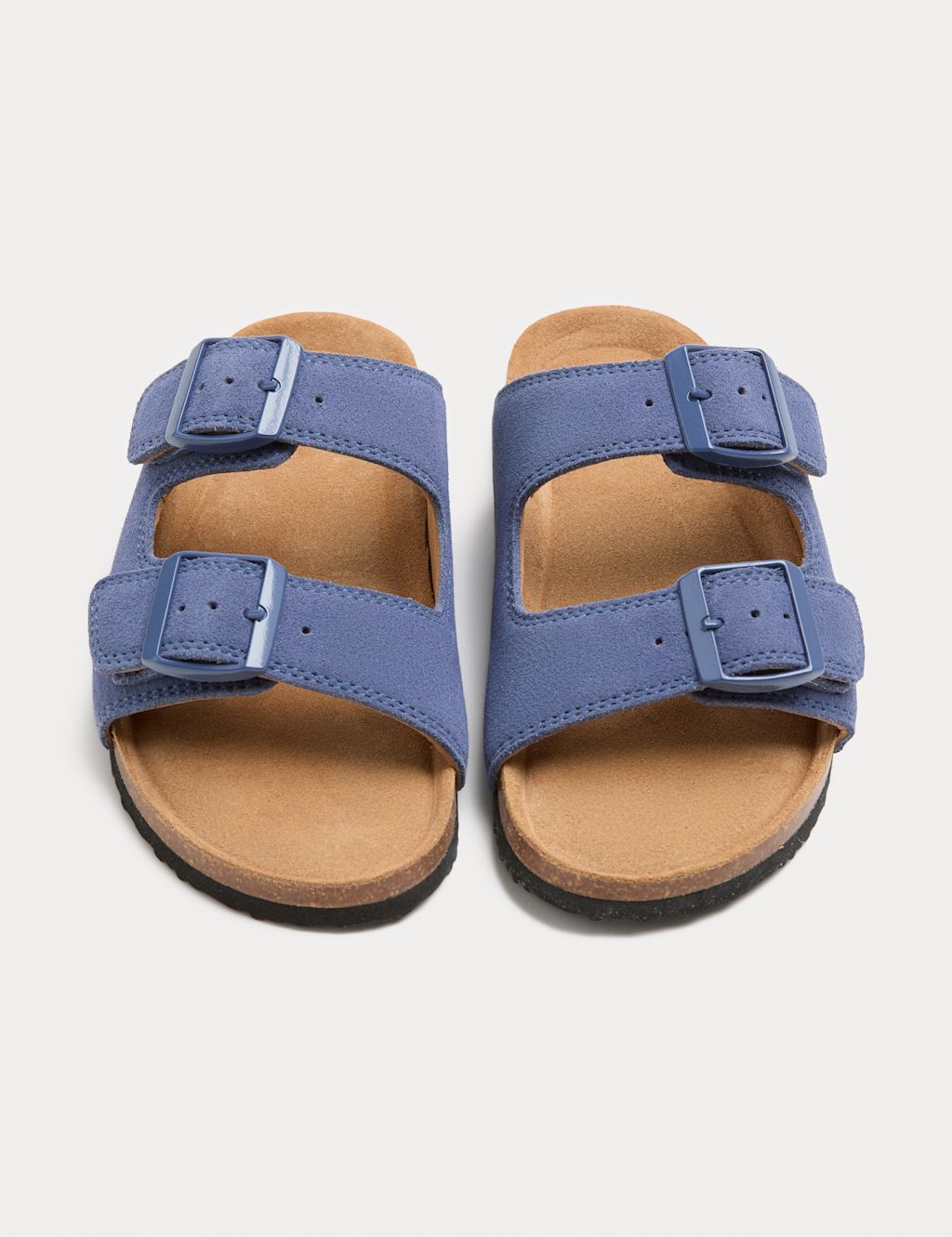 M&S Kids Suede Double Buckle Footbed Sandals (3 Large-7 Large) - 3 - Navy, Navy