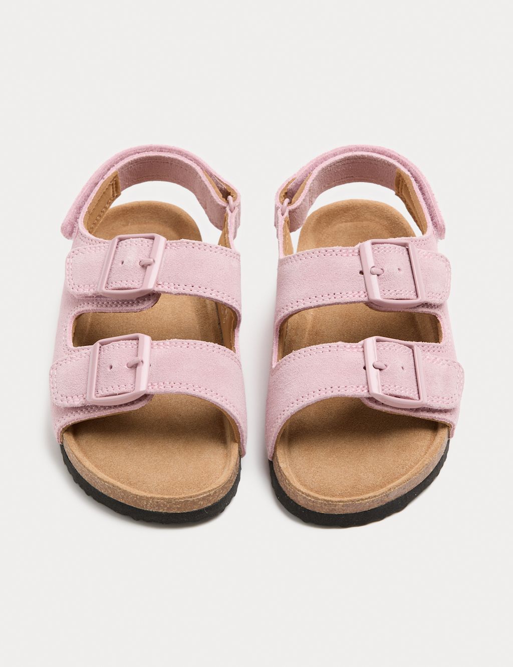 M&S Kids Suede Double Buckle Footbed Sandals (4 Small-2 Large) - 4 - Pink Mix, Pink Mix