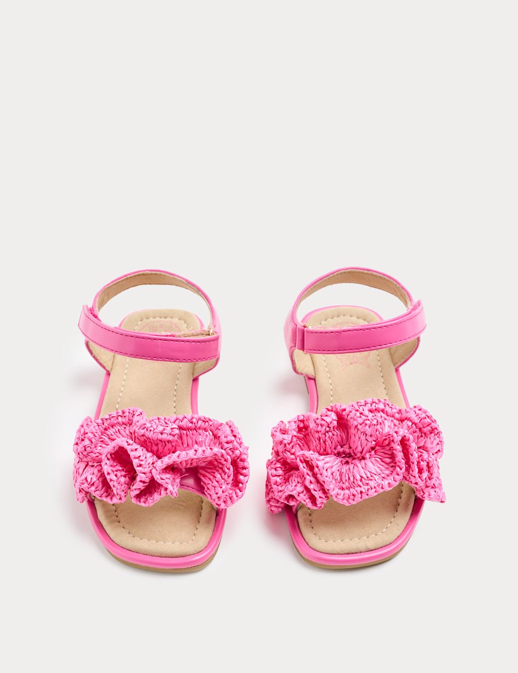 M&S Kids Frill Strap Raffia Sandals (4 Small - 2 Large) - 10 - Hot Pink, Hot Pink