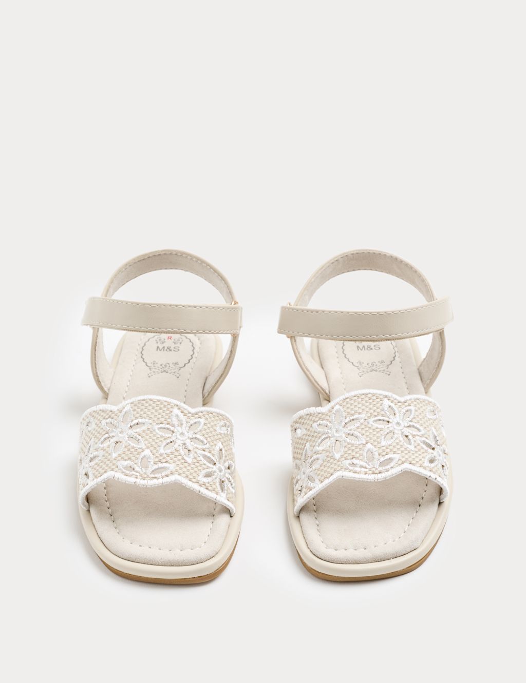 M&S Kids Broderie Strap Sandals (4 Small - 2 Large) - 1 - White, White