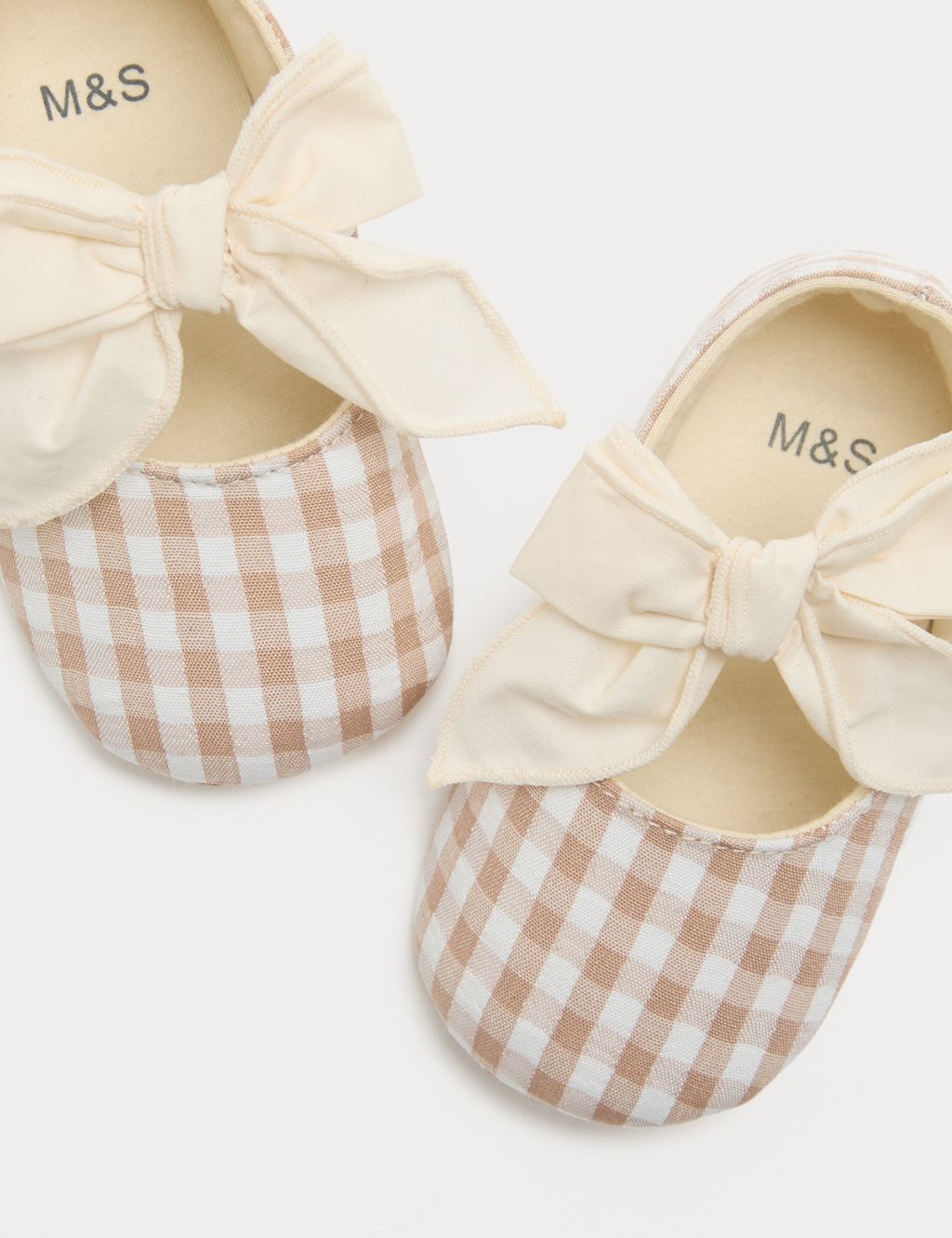 M&S Baby Check Bow Pram Shoes (0-18 Mths) - 0-3 Months - Neutral, Neutral