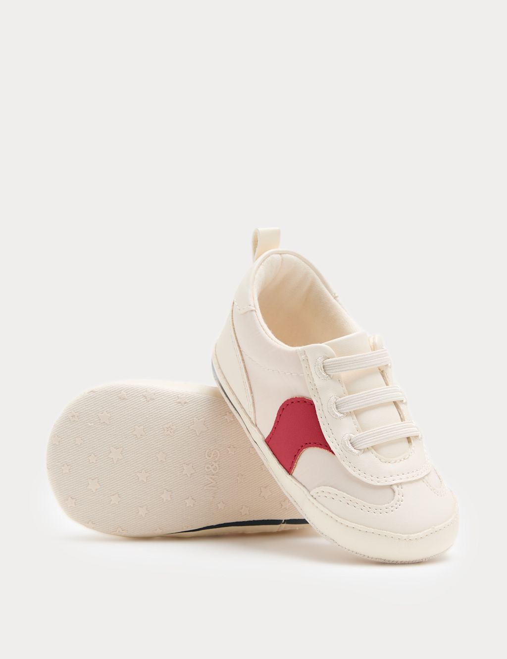 M&S Baby Retro Pram Trainers (0-18 Mths) - 0-3 Months - White Mix, White Mix