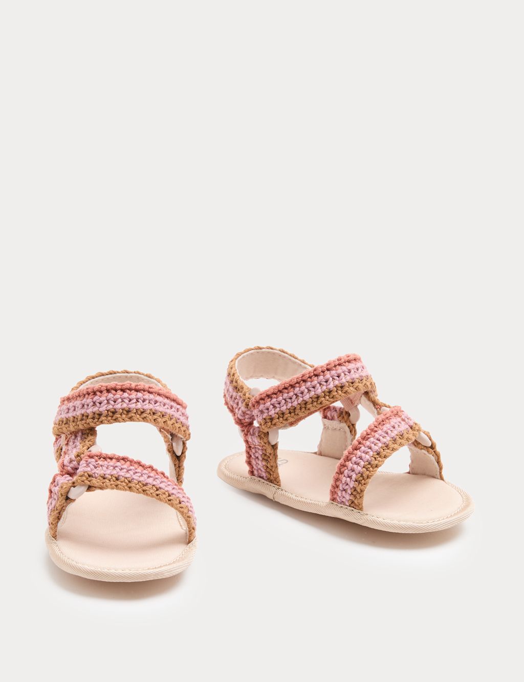 M&S Baby Crochet Trekker Pram Sandals (0-18 Mths) - 0-3 Months - Orange Mix, Orange Mix