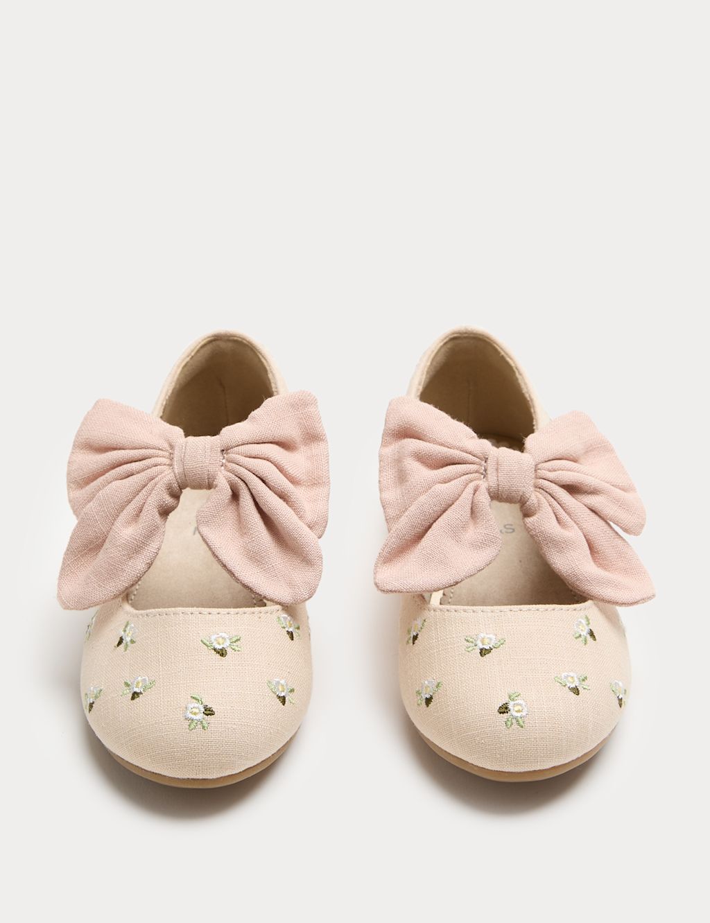 M&S Kids Embroidered Bow Ballet Shoes (4 Small - 2 Large) - 1 - Cream, Cream