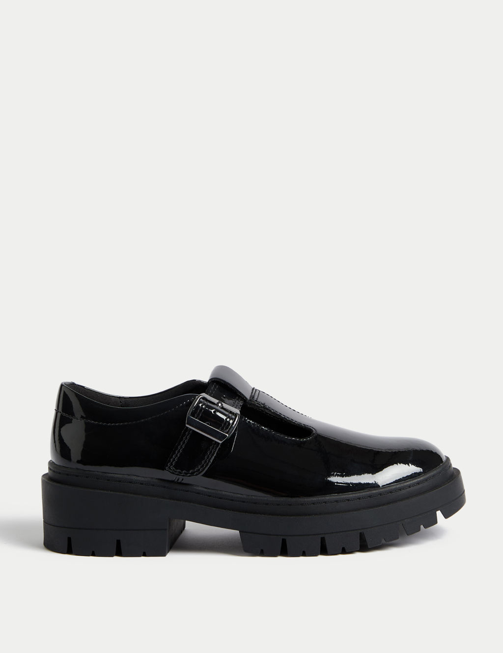 M&S Kids Chunky T Bar Leather School Shoes (2&frac12; Large - 7 Large) - 2&frac12; - Black, Black