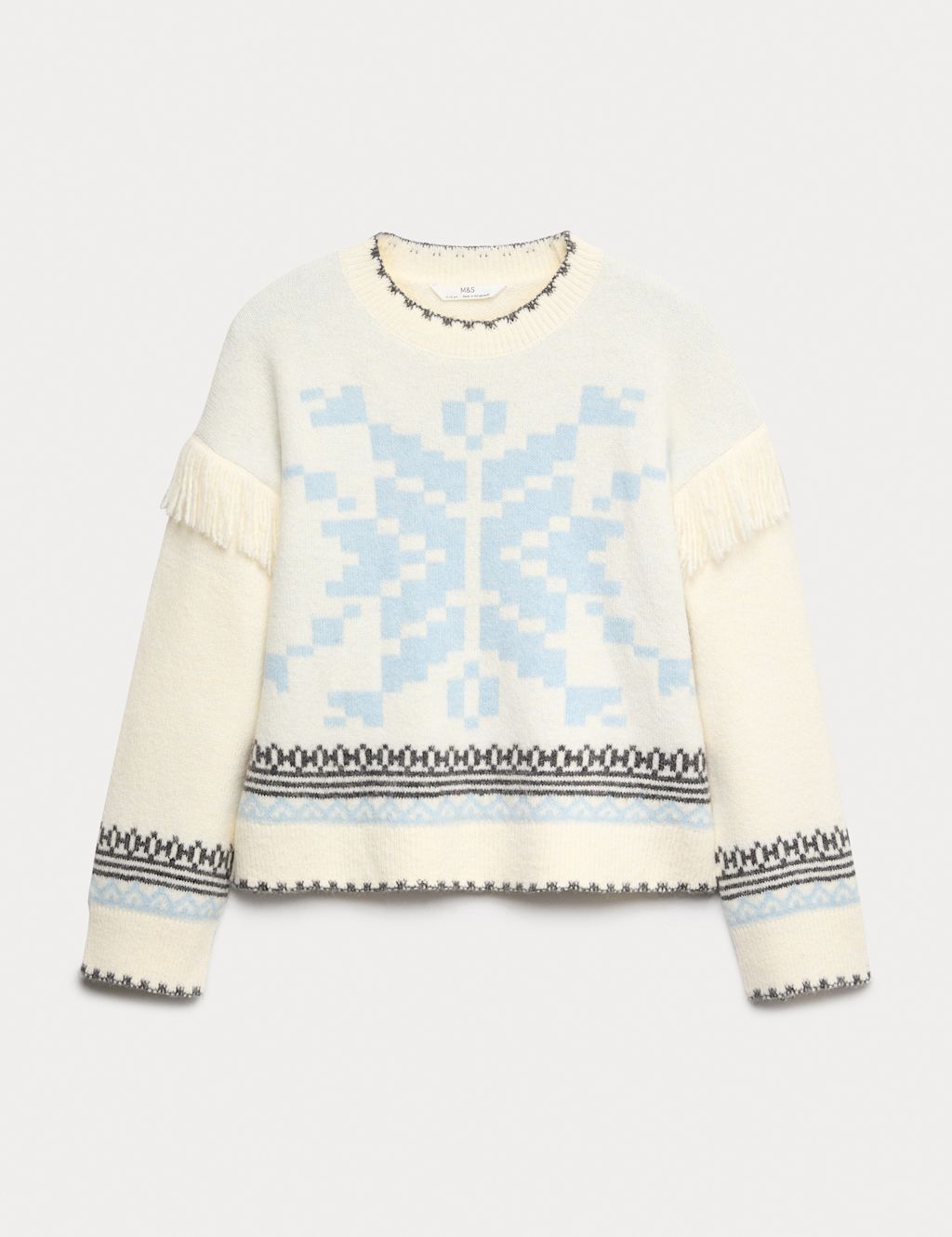 M&S Knitted Snowflake Jumper (2-16 Yrs) - 10-11 - Ecru Mix, Ecru Mix