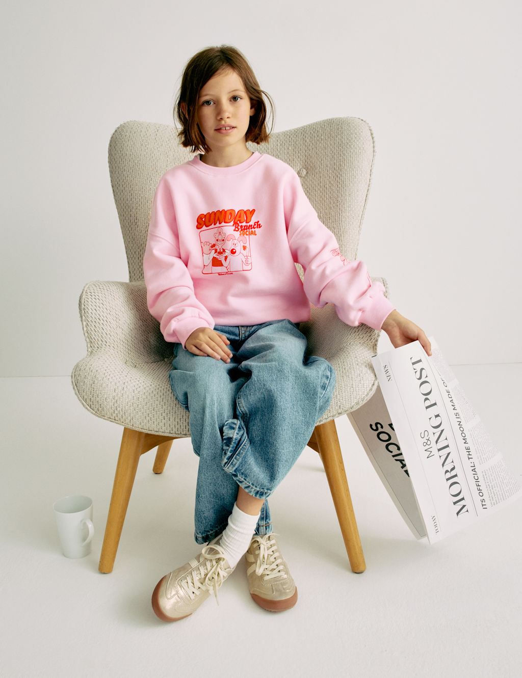 M&S Cotton Rich Wallace & Grommit™ Sweatshirt (6-16 Yrs) - 10-11 - Pink Mix, Pink Mix