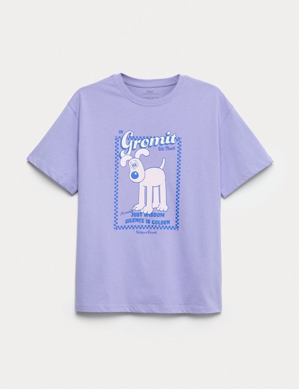 M&S Pure Cotton Wallace & Gromit™ T-Shirt (6-16 Yrs) - 10-11 - Purple, Purple