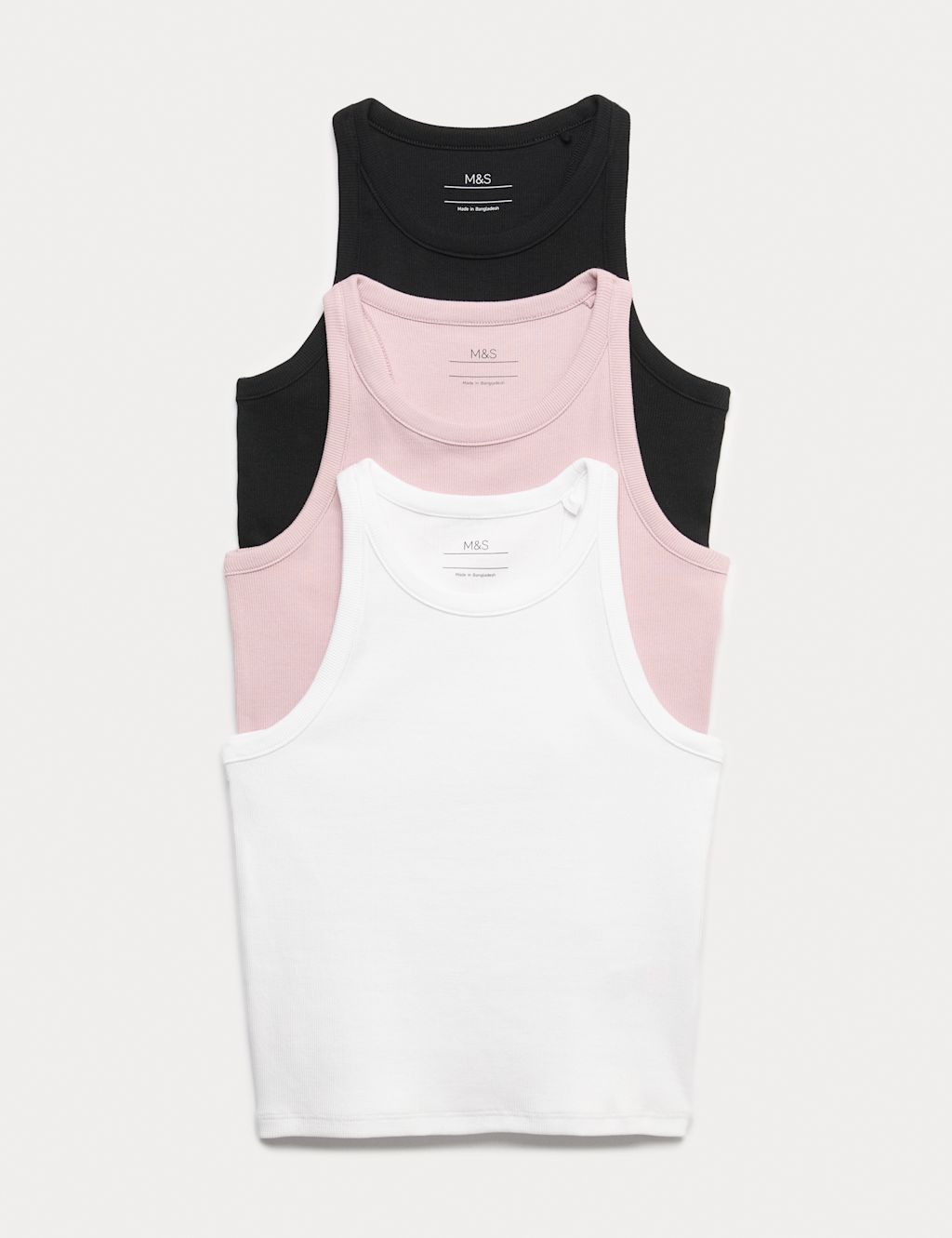 M&S 3 Pack Cotton with Stretch Vests (6-16 Yrs) - 10-11 Years - Multi, Multi
