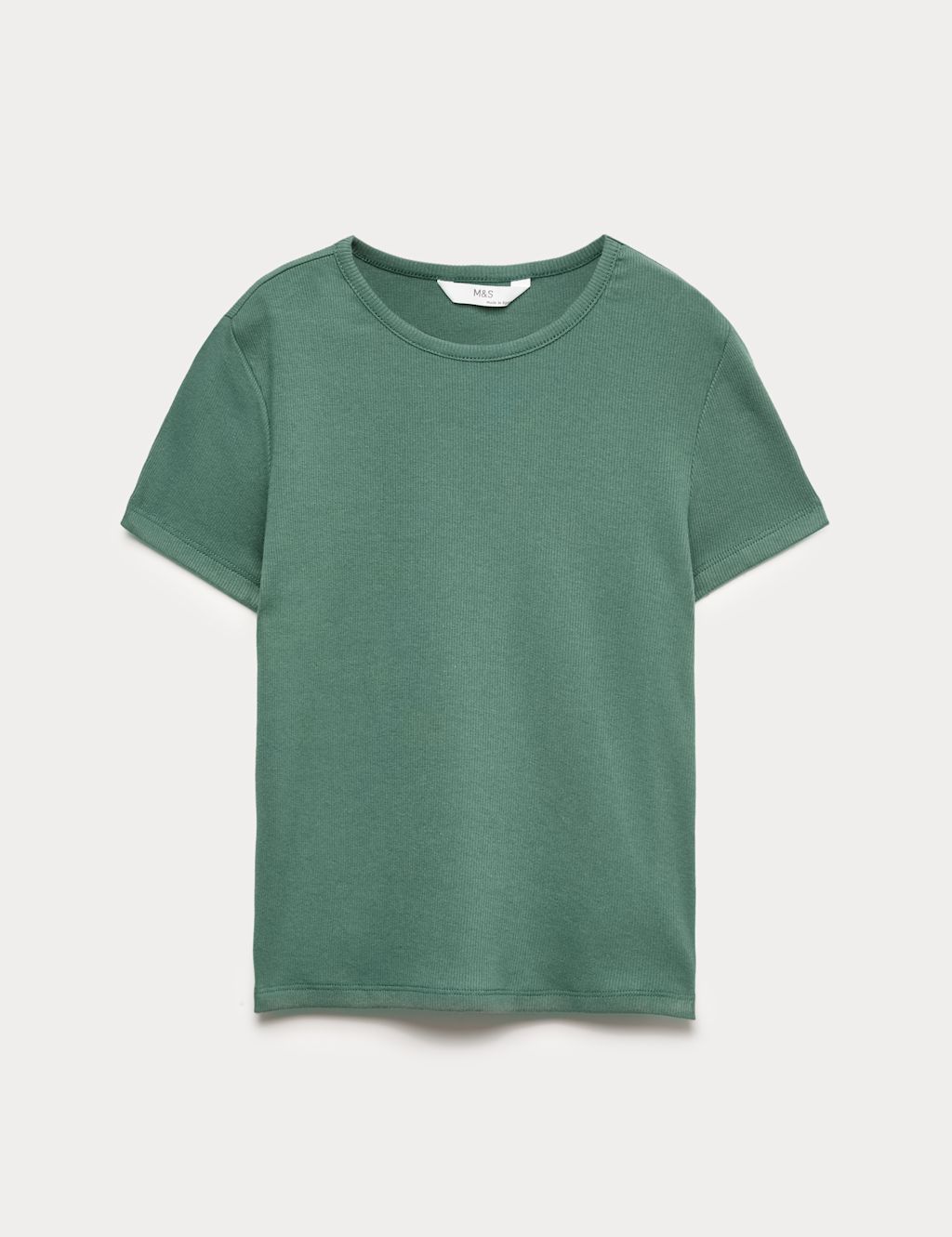 M&S Cotton Rich Ribbed Fitted Crop T-Shirt (6-16 Yrs) - 10-11 Years - Bottle Green, Bottle Green