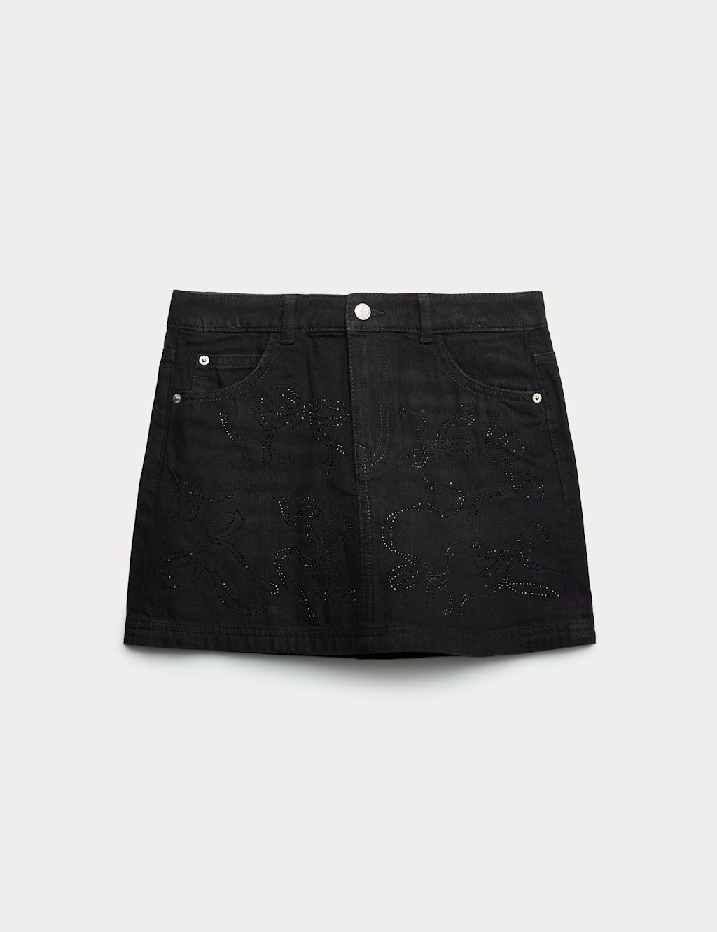 M&S Pure Cotton Diamante Denim Skirt (6-16 Yrs) - 10-11 - Black, Black