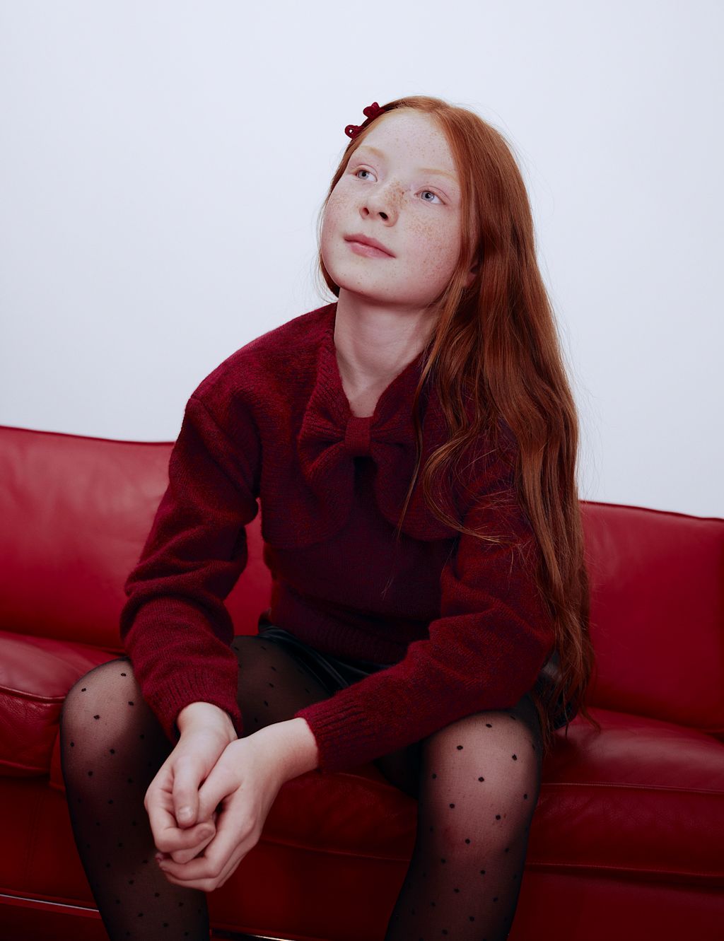 M&S Bow Jumper (2-16 Yrs) - 10-11 - Burgundy, Burgundy