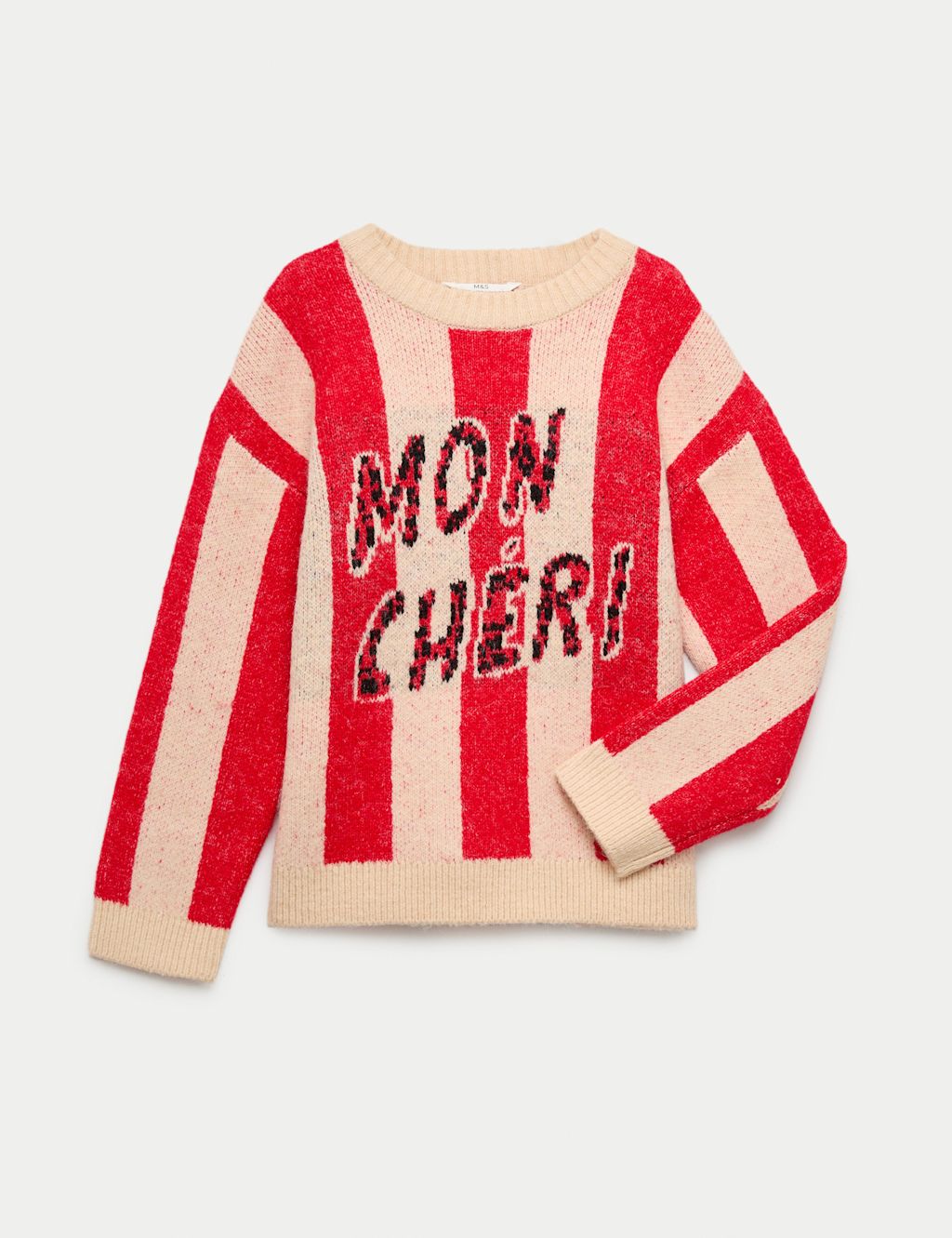 M&S Slogan Knitted Jumper (6-16 Yrs) - 10-11 - Red Mix, Red Mix