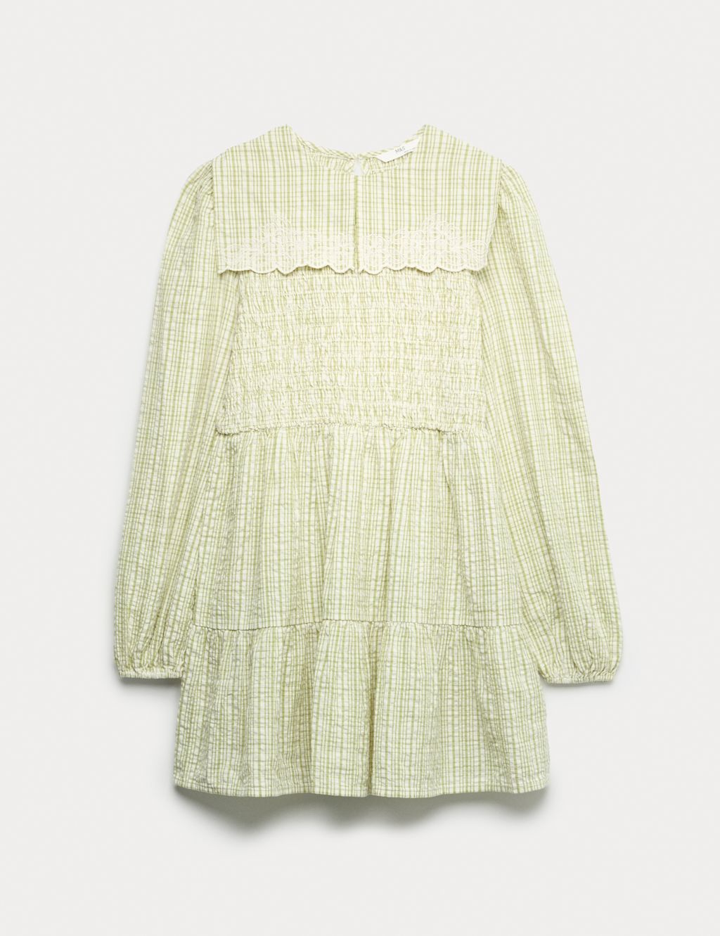 M&S Pure Cotton Checked Dress (6-16 Yrs) - 13-14 Years - Green Mix, Green Mix