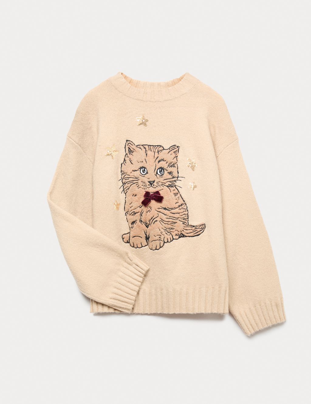 M&S Knitted Cat Jumper (2-16 Yrs) - 14-15 - Ecru, Ecru