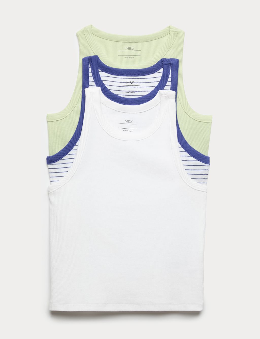 M&S 3 Pack Cotton Rich Vests (6-16 Yrs) - 10-11 Years - Blue Mix, Blue Mix