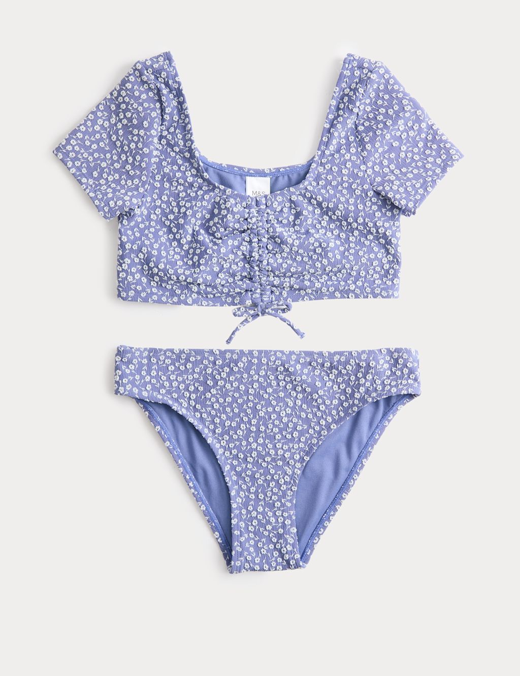 M&S 2 Piece Ditsy Floral Cap Sleeve Bikini (6-16 Yrs) - 10-11 Years - Blue Mix, Blue Mix