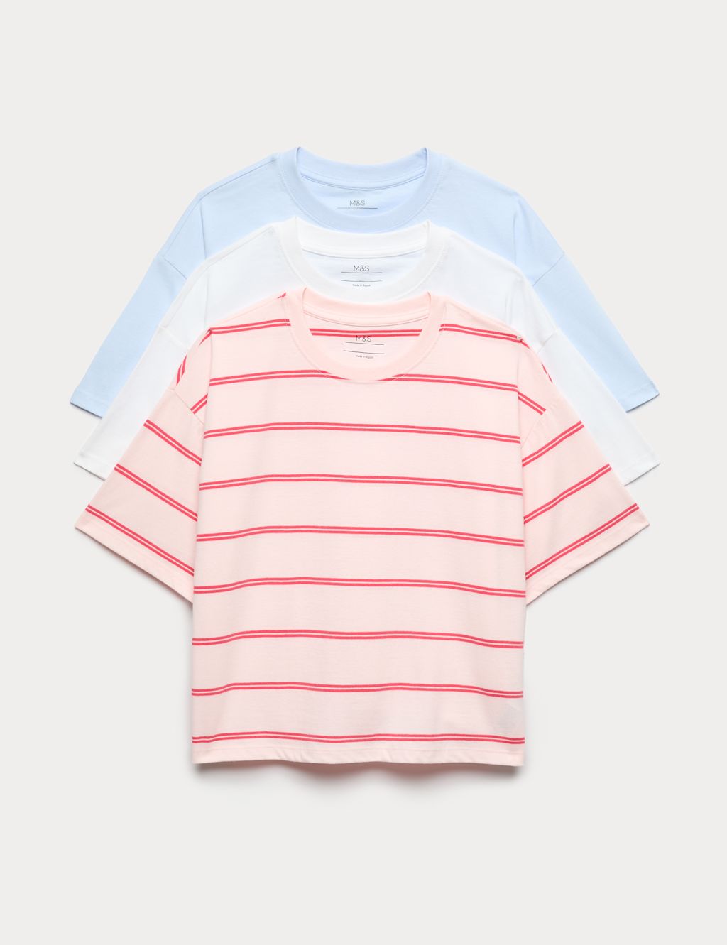 M&S 3 Pack Pure Cotton Boxy T-Shirts (6-16 Yrs) - 10-11 Years - Blue Mix, Blue Mix