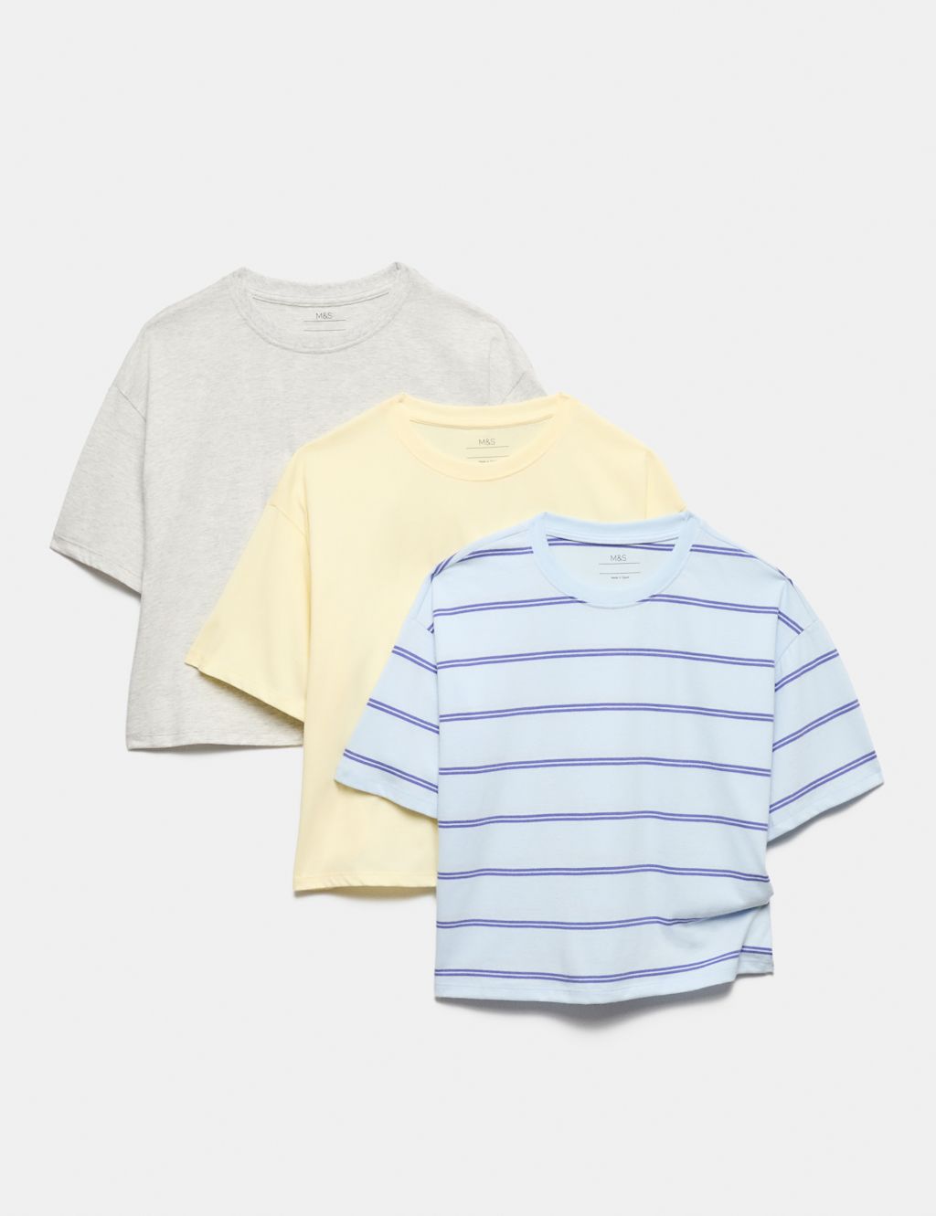 M&S 3 Pack Pure Cotton Boxy T-Shirts (6-16 Yrs) - 10-11 Years - Ivory Mix, Ivory Mix