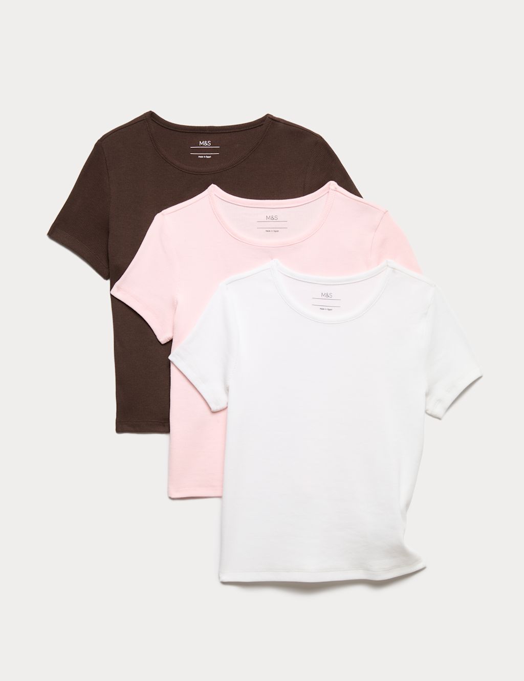 M&S 3pk Cotton Rich Fitted Crop T-Shirt (6-16 Yrs) - 10-11 Years - Pink Mix, Pink Mix