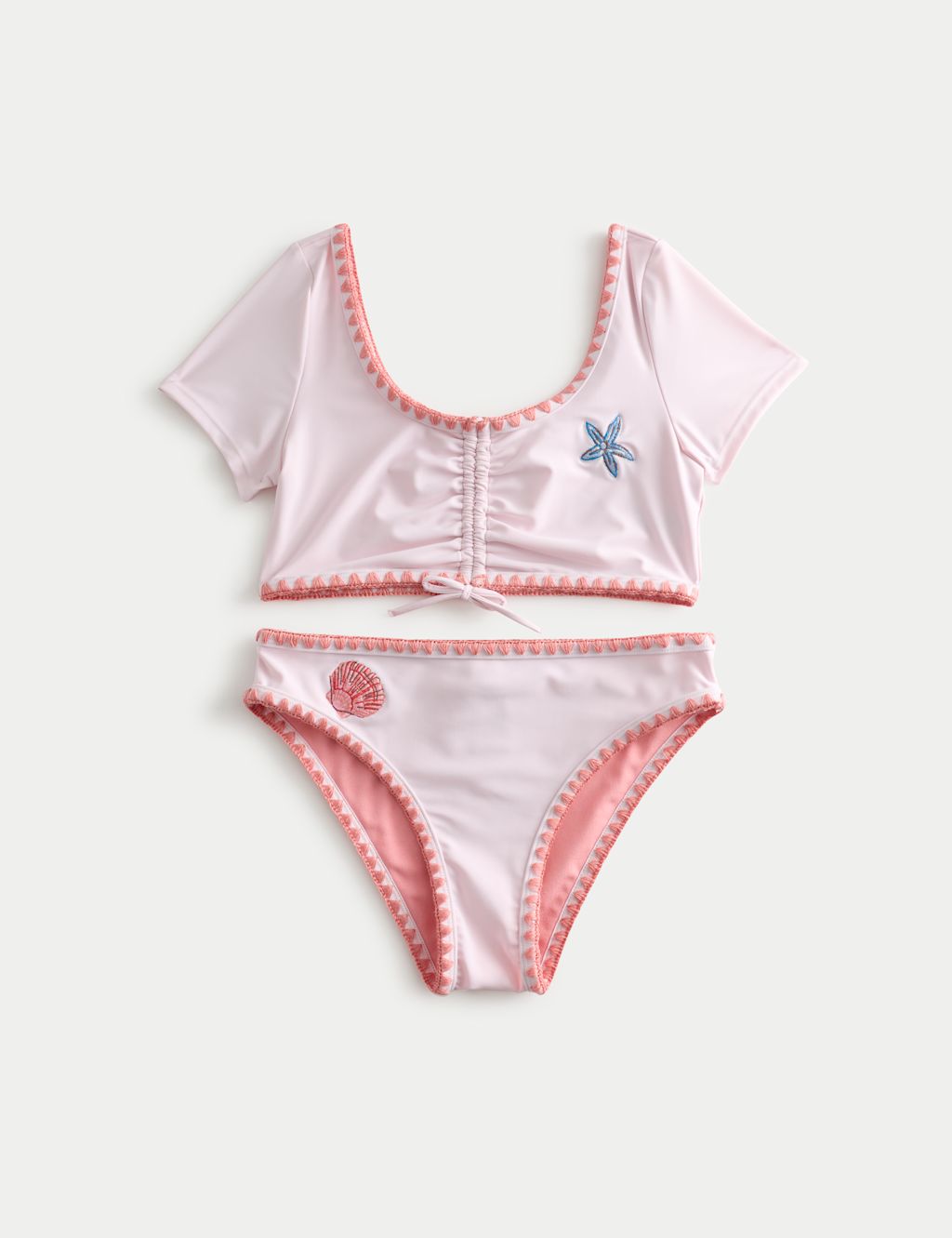 M&S 2 Piece Shell Patch Cap Sleeve Bikini (6-16 Yrs) - 7-8 Years - Pink, Pink
