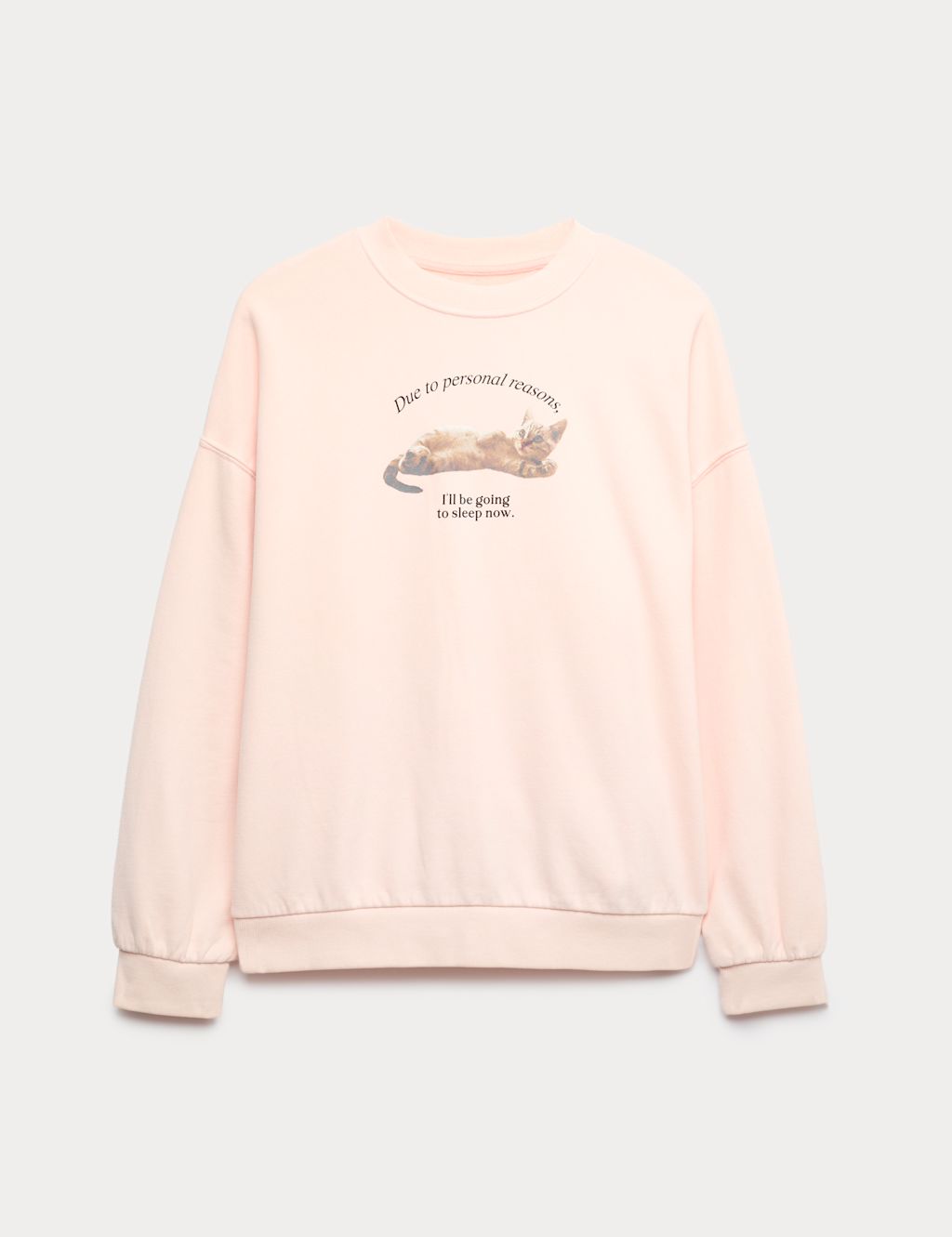 M&S Cotton Rich Lazy Cat Slogan Sweatshirt (6-16 Yrs) - 10-11 - Pink, Pink