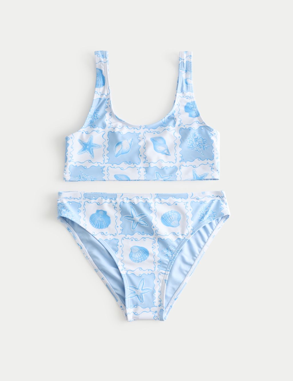 M&S 2 Piece Shell Print Bikini (6-16 Yrs) - 10-11 Years - Blue Mix, Blue Mix