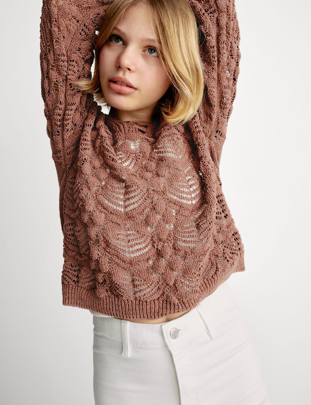 M&S Cotton Blend Knitted Jumper (6-16 Yrs) - 11-12 - Brown, Brown