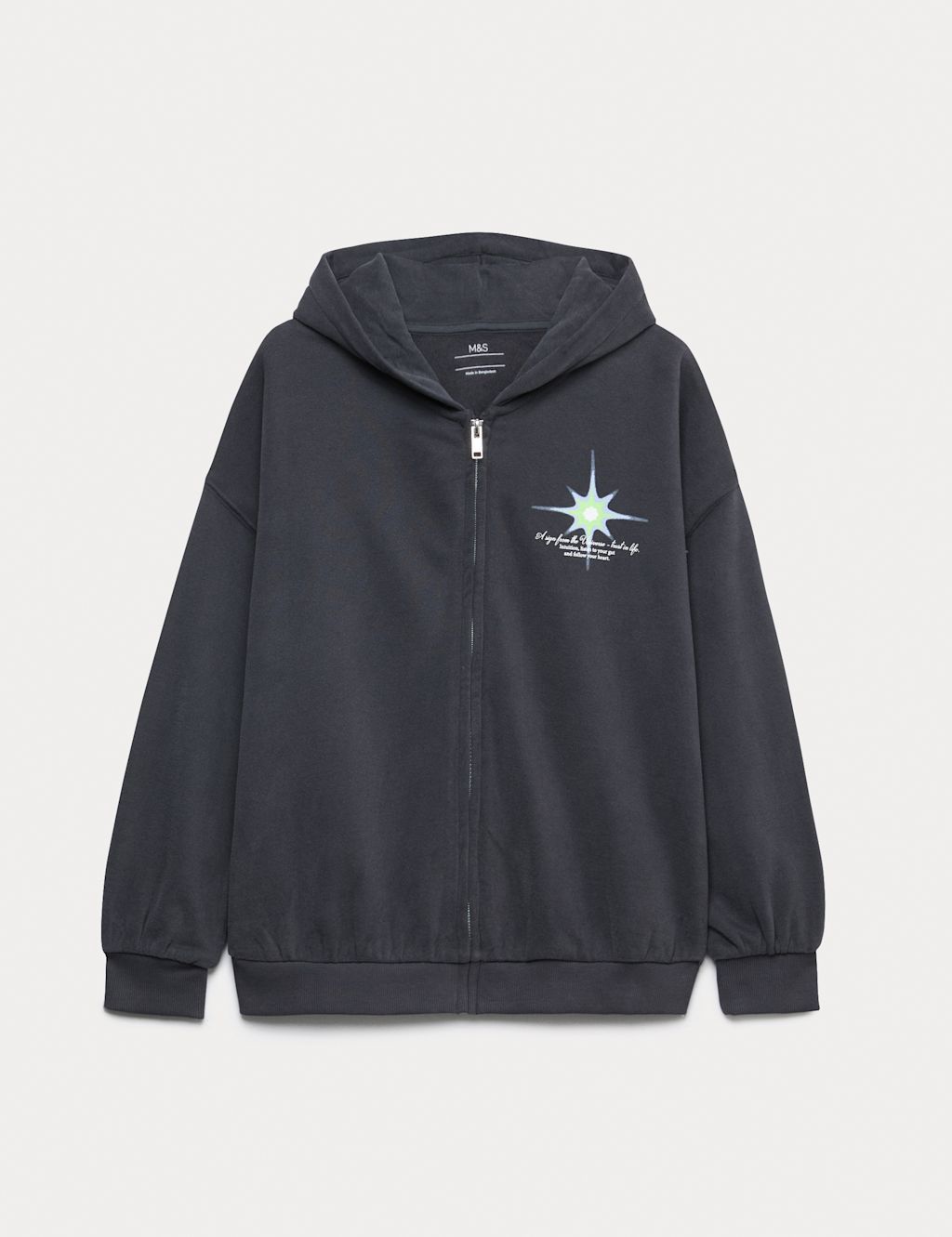 M&S Cotton Rich Star Sign Graphic Zip Hoodie (6-16 Yrs) - 10-11 - Carbon, Carbon