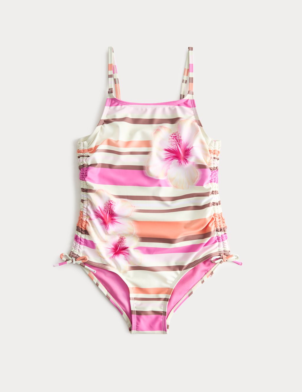 M&S Hibiscus Print Striped Swimsuit (6-16 Yrs) - 10-11 Years - Multi, Multi