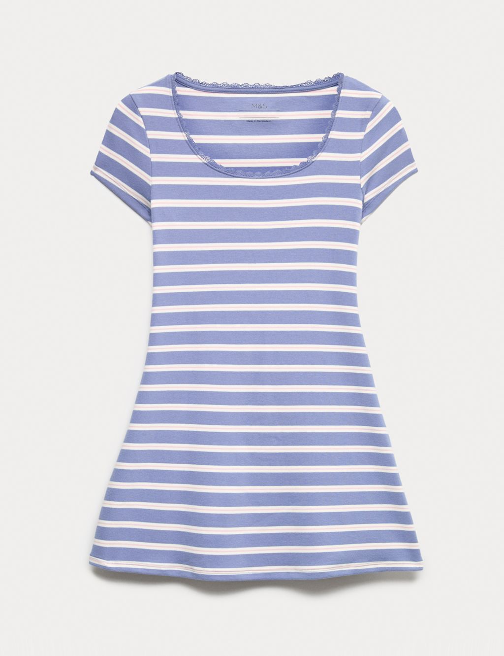 M&S Cotton Rich Lace Trim Dress (6-16 Yrs) - 6-7 Years - Blue Mix, Blue Mix