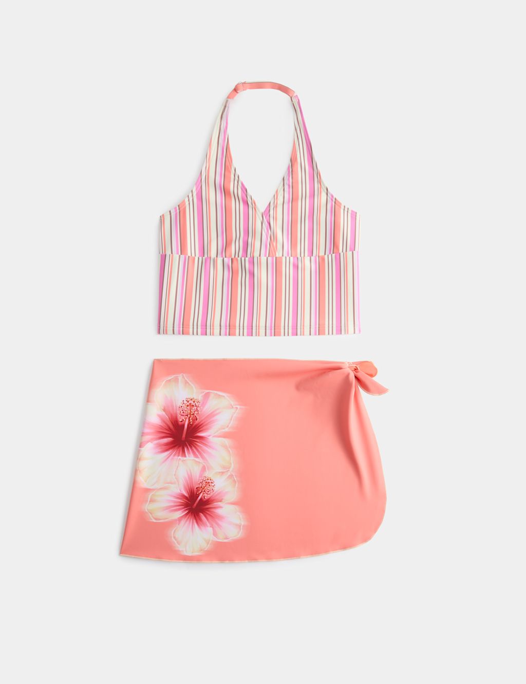 M&S 3 Piece Striped Tankini and Floral Sarong (6-16 Yrs) - 10-11 Years - Multi, Multi